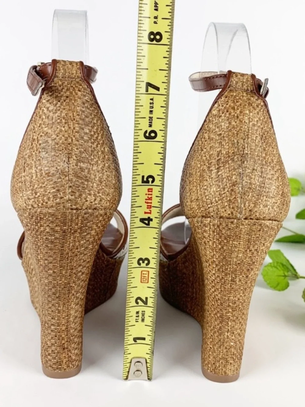White House Black Market Brown and White Woven Wedge Sandals